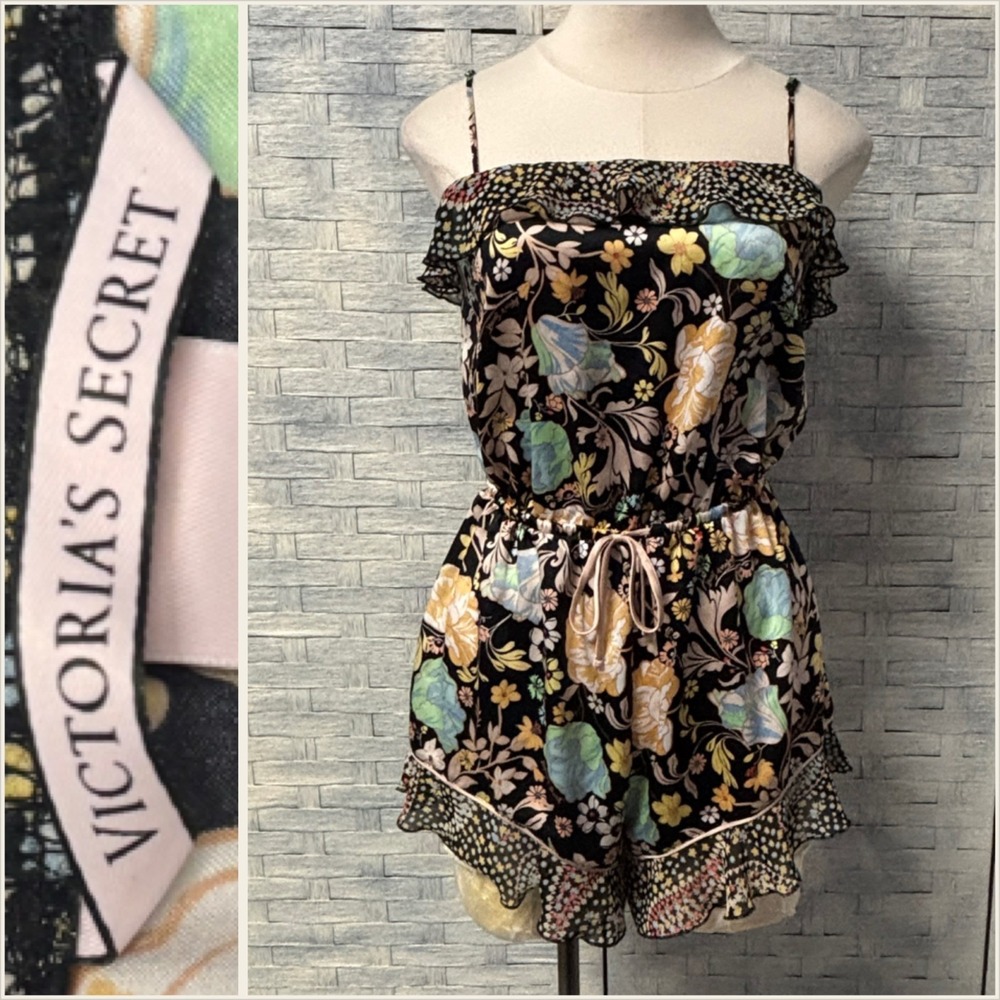 Victoria's Secret‎ Floral Ruffle Romper Pajamas Sleepwear Medium